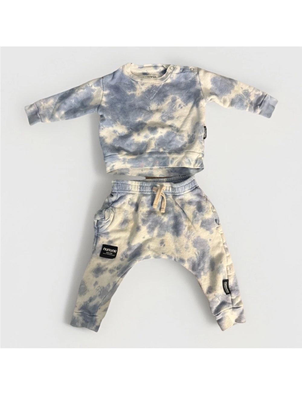 Nununu Baby Set 6-12M Tie Dye Sweatshirt Jogger Outfit Blue White